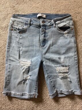 Judy Blue Light Blue Distressed Bermuda Denim Shorts